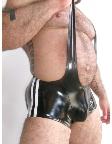 Alfons Dovana Black Shiny Jock Singlet w. White Stripes Economisez 