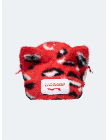 LOVERBOY BY CHARLES JEFFREY FLUFFY CHUNKY EARS BEANIE LEOPARD RED rembourrage situé sous